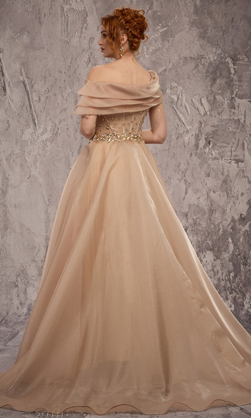 MNM COUTURE J03599 - Crystal Illusion Corset Organza Evening Gown Ball Gowns in Neutral 
