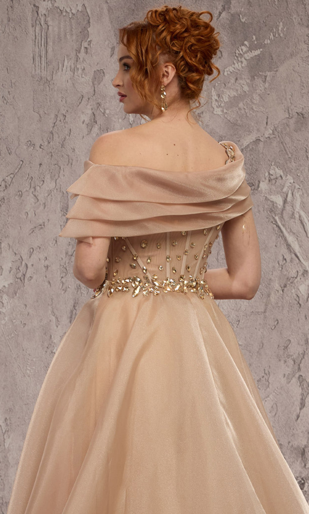 MNM COUTURE J03599 - Crystal Illusion Corset Organza Evening Gown Ball Gowns in Neutral 
