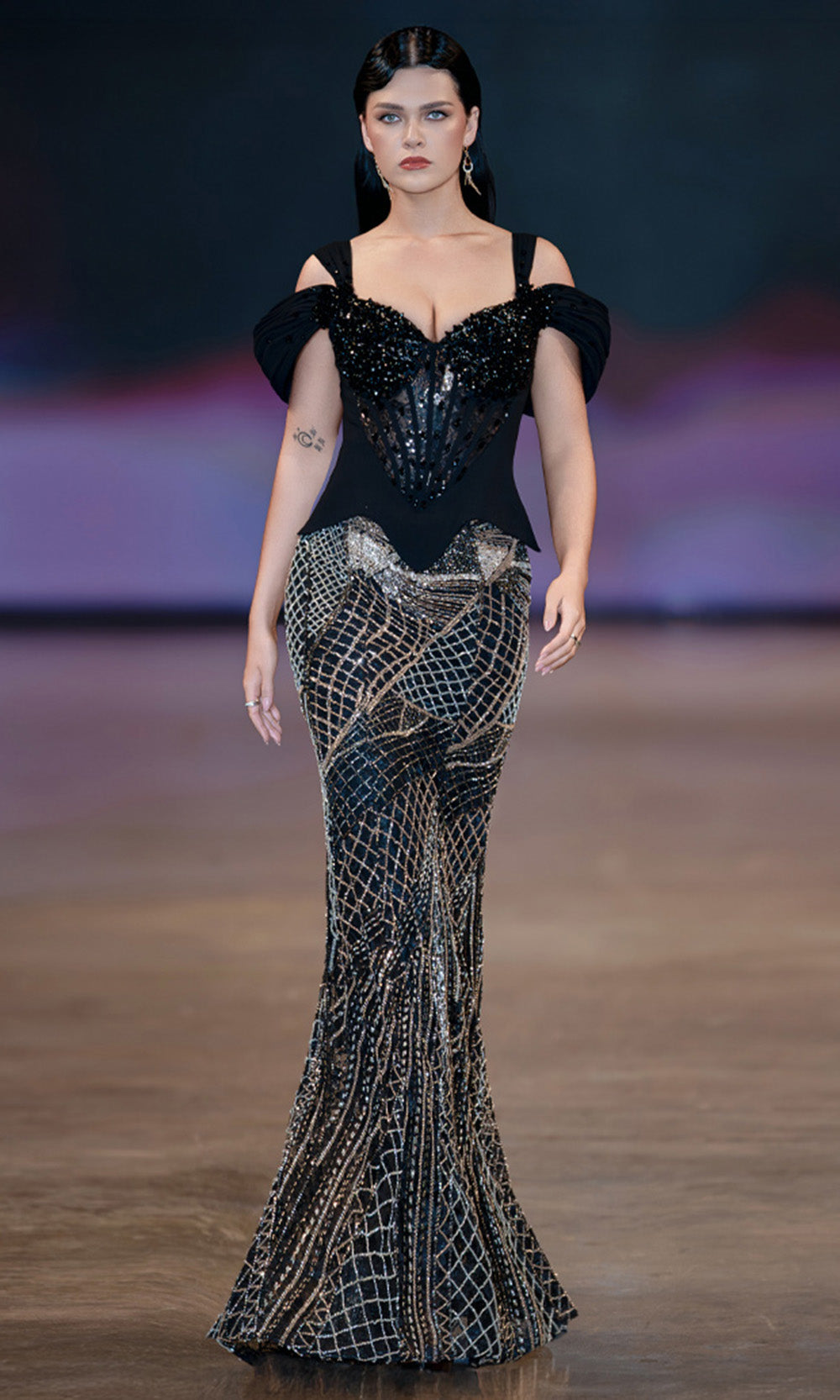 MNM COUTURE J03603 - Beaded Bodice Sweetheart Mermaid Gown Mother of the Bride Dresses in Black 