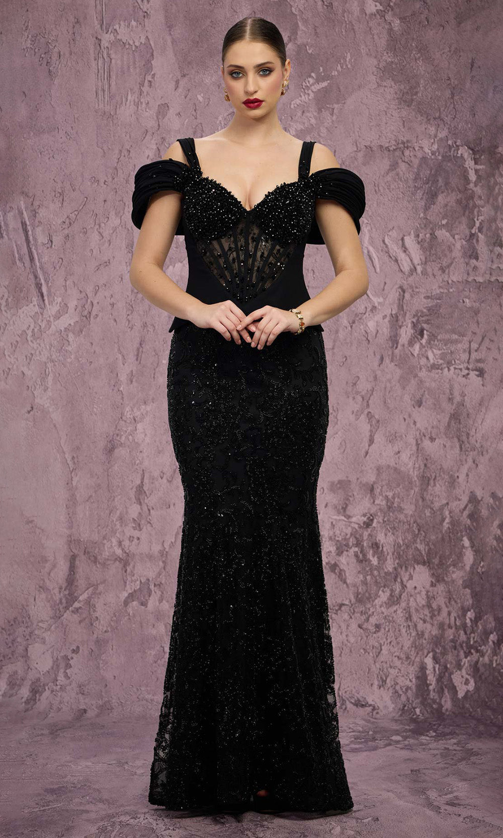 MNM COUTURE J03603 - Beaded Bodice Sweetheart Mermaid Gown Mother of the Bride Dresses in Black 