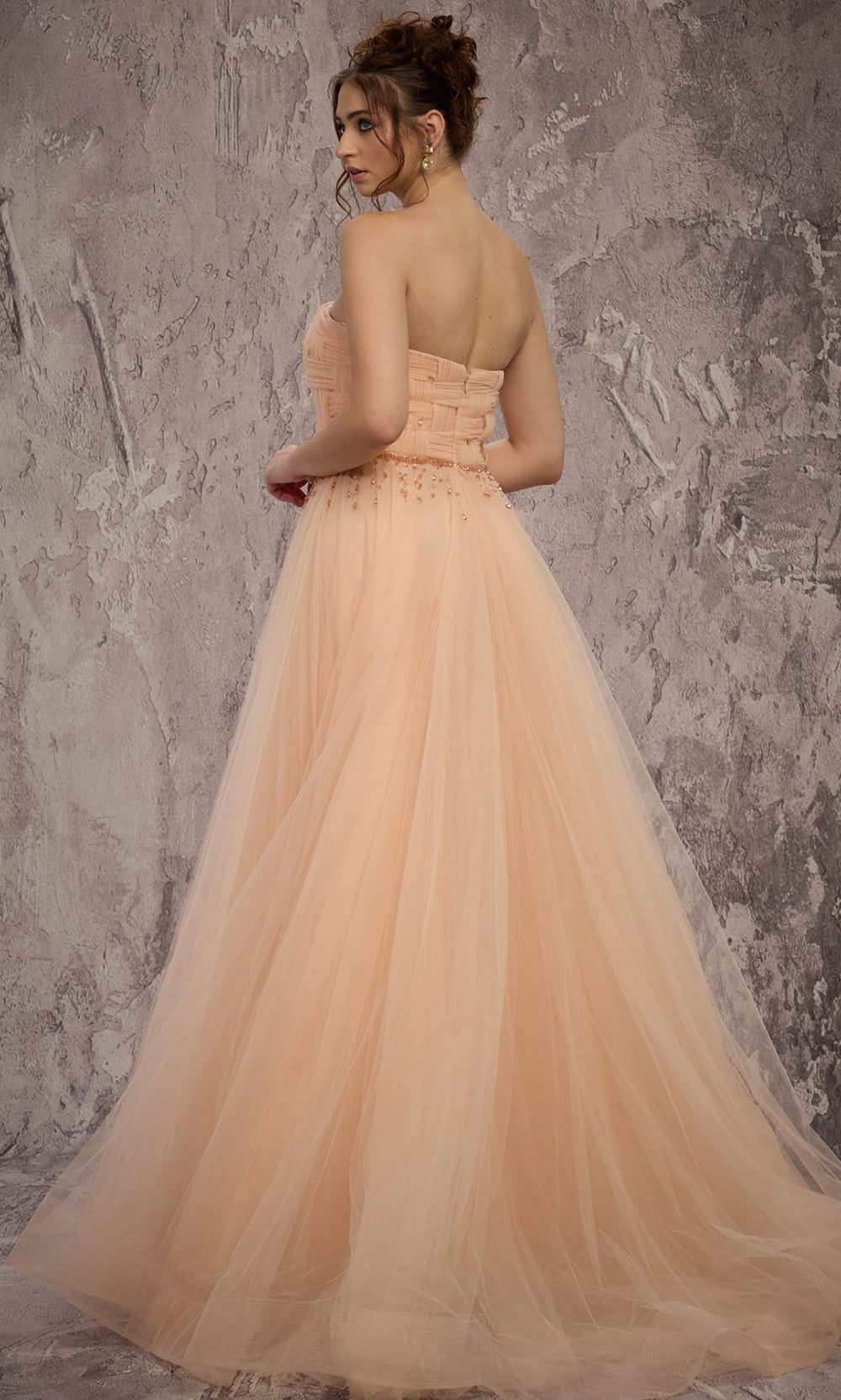 MNM COUTURE J03604 - Strapless Layered A-Line Gown with Crystals Prom Dresses in Gold 