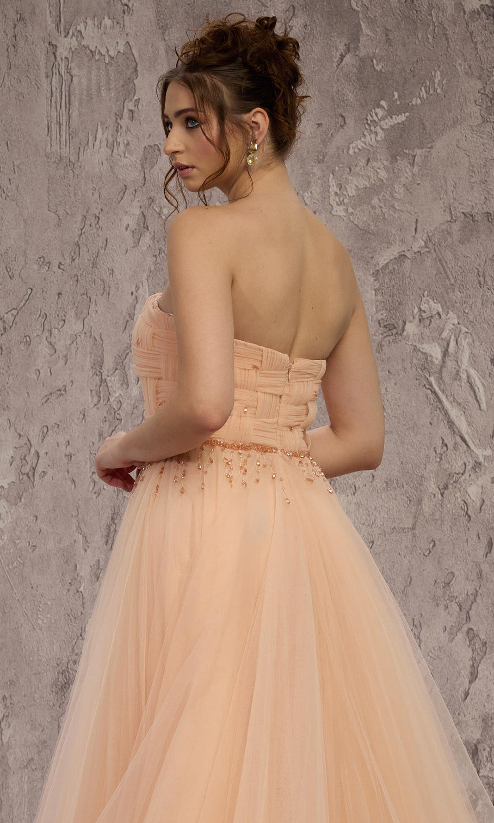 MNM COUTURE J03604 - Strapless Layered A-Line Gown with Crystals Prom Dresses in Gold 