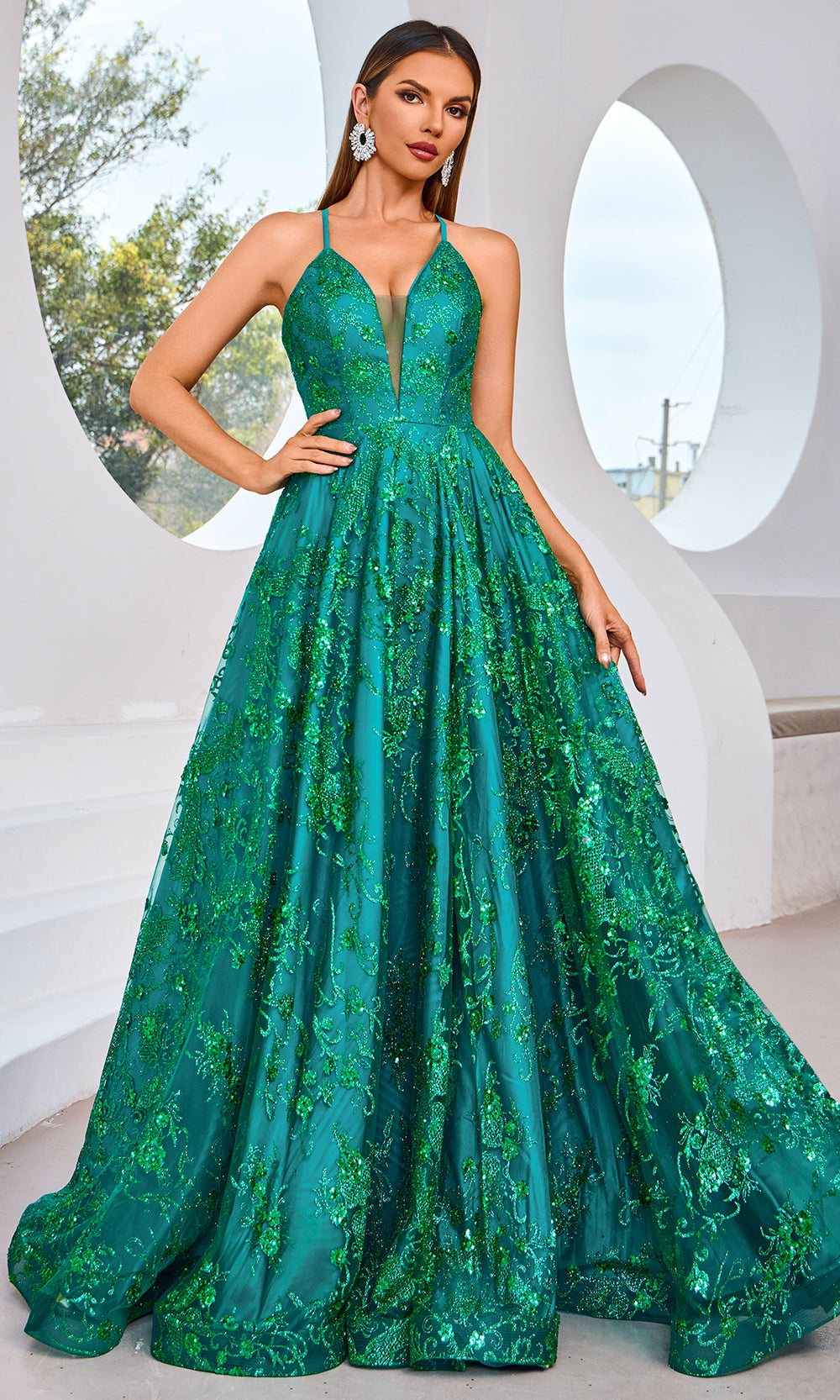 J'Adore Dresses J25021 - Allover Sequin A-Line Evening Dress Special Occasion Dresses