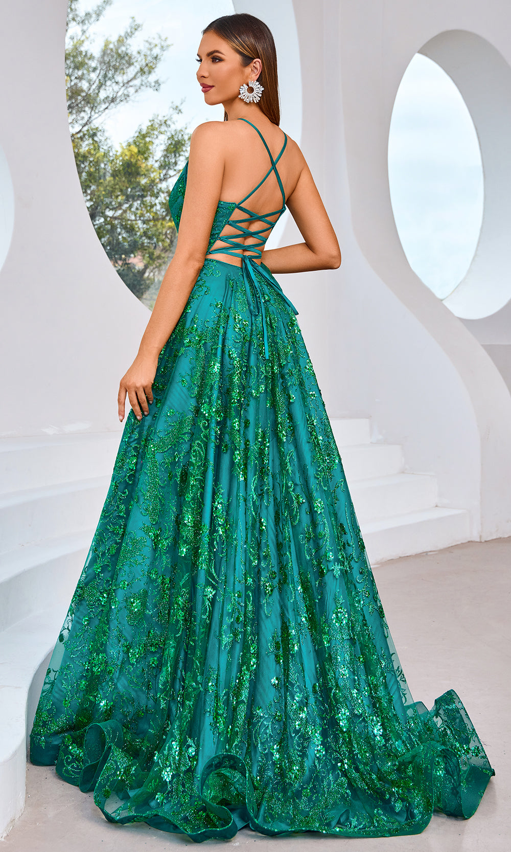 J'Adore Dresses J25021 - Long Glitter Tulle A-Line Dress - Spaghetti Straps, Sequin, Crisscross Lace-Up Back, High Slit, Horsehair Hem, Sweep Train 8 J'Adore Dresses J25021 - Long Glitter Tulle A-Line Dress - Spaghetti Straps, Sequin, Crisscross Lace-Up Back, High Slit, Horsehair Hem, Sweep Train 8