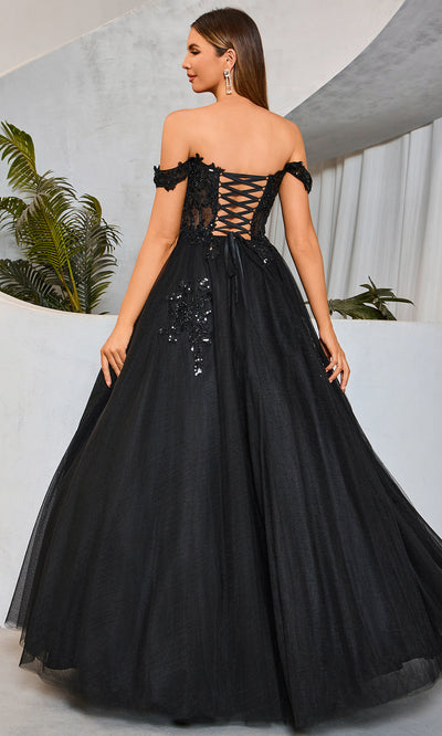 J'Adore Dresses J25025 - Off-Shoulder Sheer Corset Ballgown Special Occasion Dresses