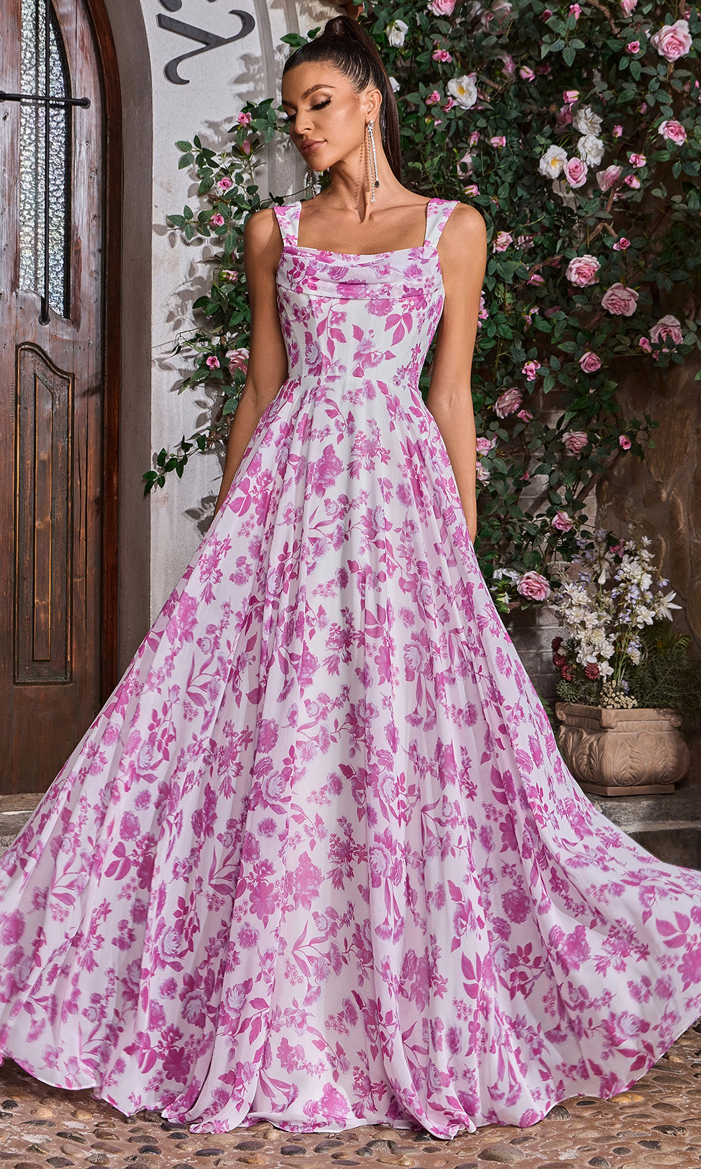 J'Adore Dresses J26043 - Long Print Chiffon A-line Dress
