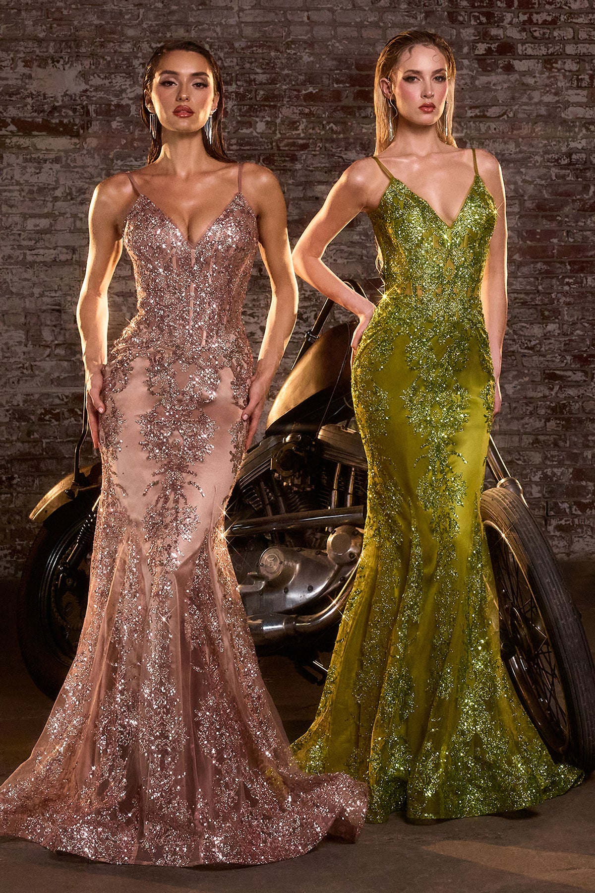 Ladivine J810 - Floral Glitter Mermaid Gown
