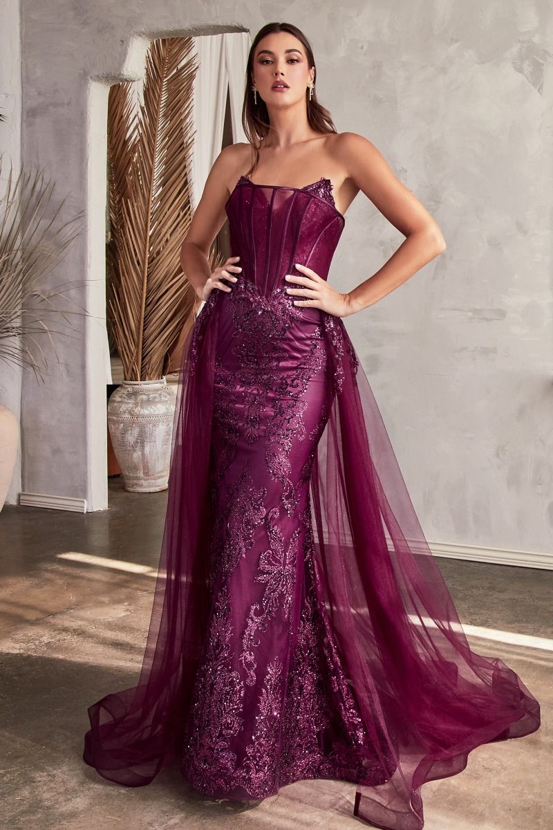 Ladivine J858 - Fitted Embroidered Evening Dress