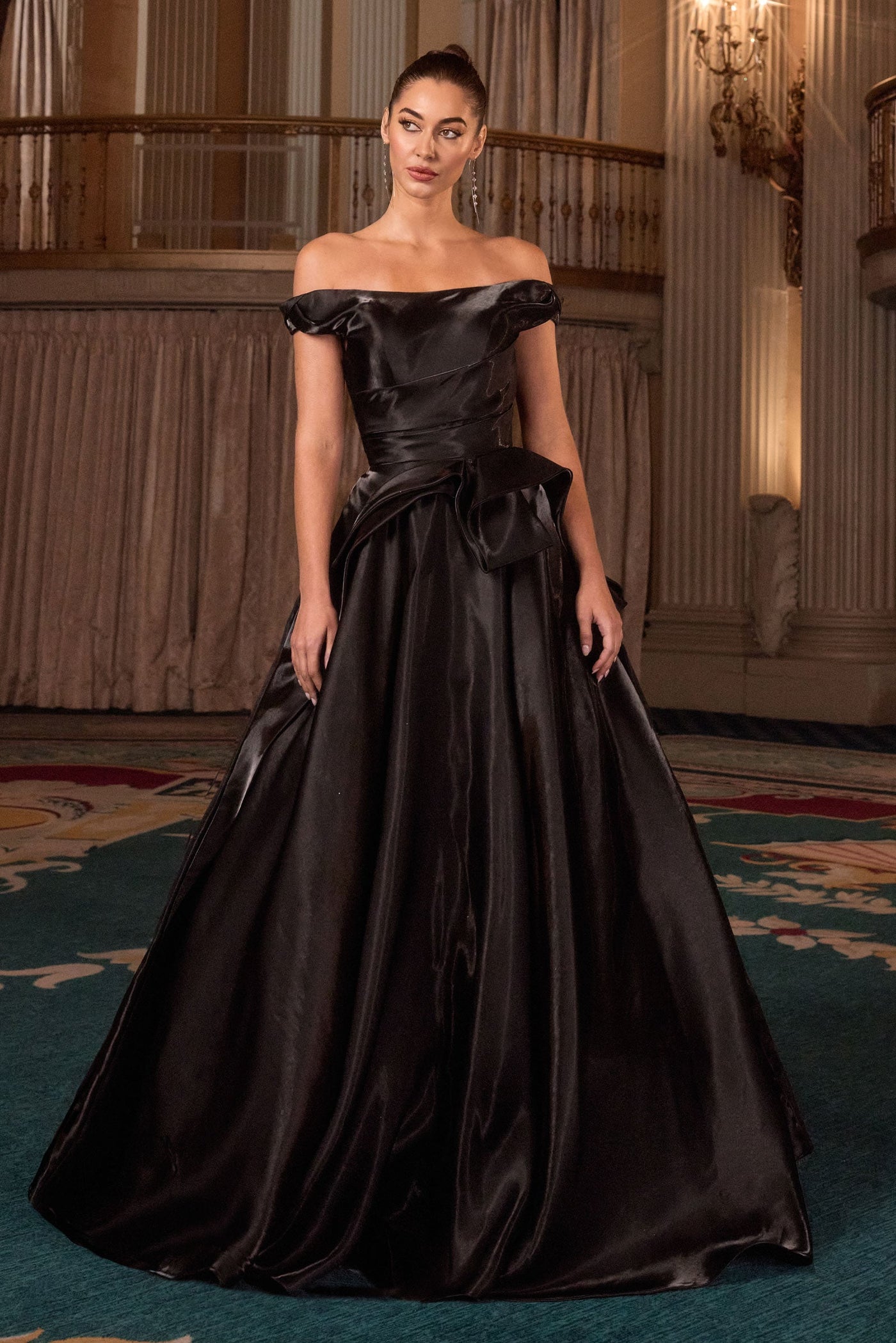 Ladivine J885 - Structured Bodice Cap Sleeve Ballgown Ball Gowns in Black