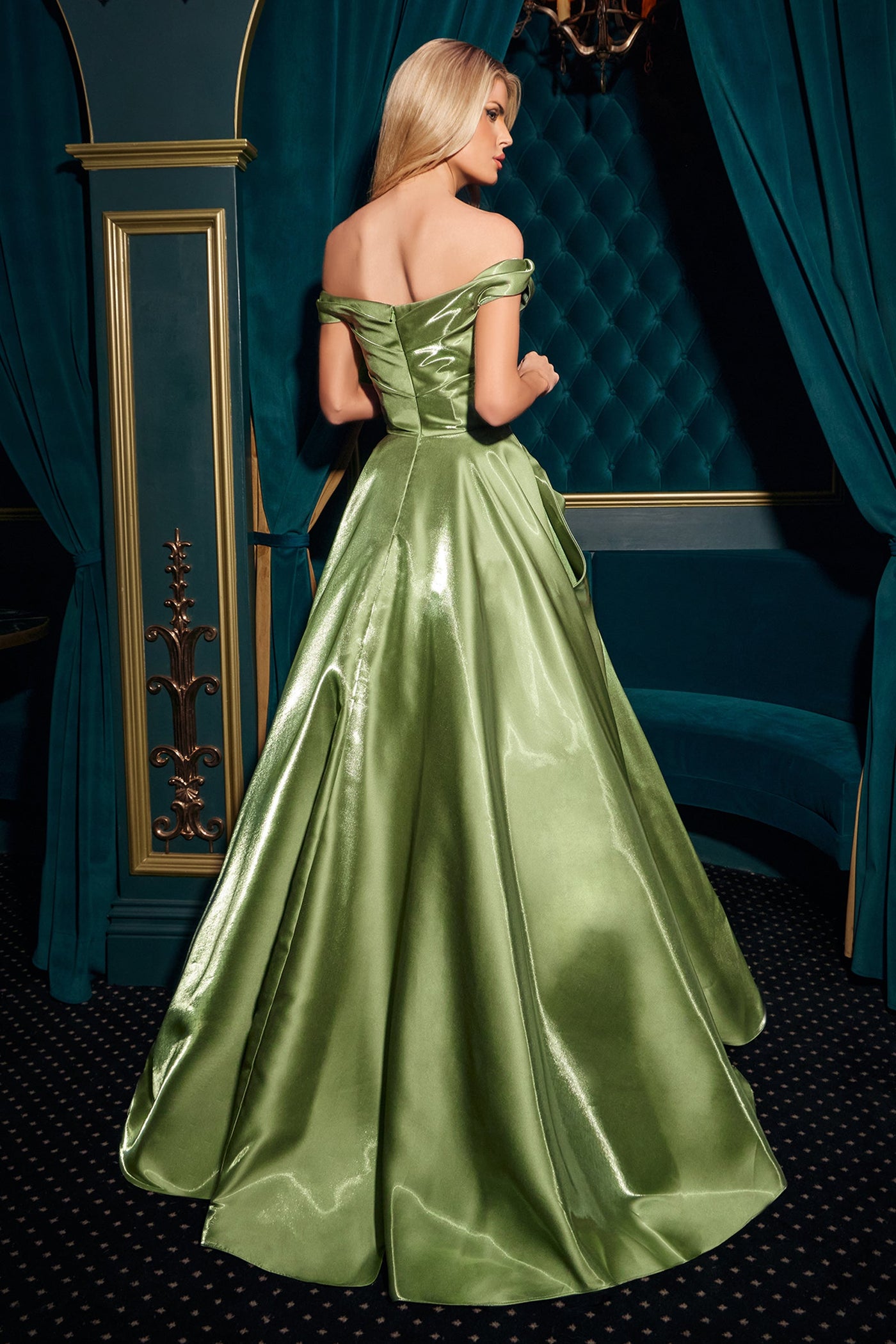 Ladivine J885 - Structured Bodice Cap Sleeve Ballgown Ball Gowns in Green