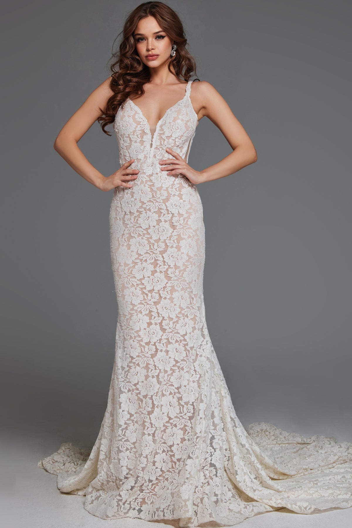 Jovani JB03864 - Embellished Lace Bridal Gown