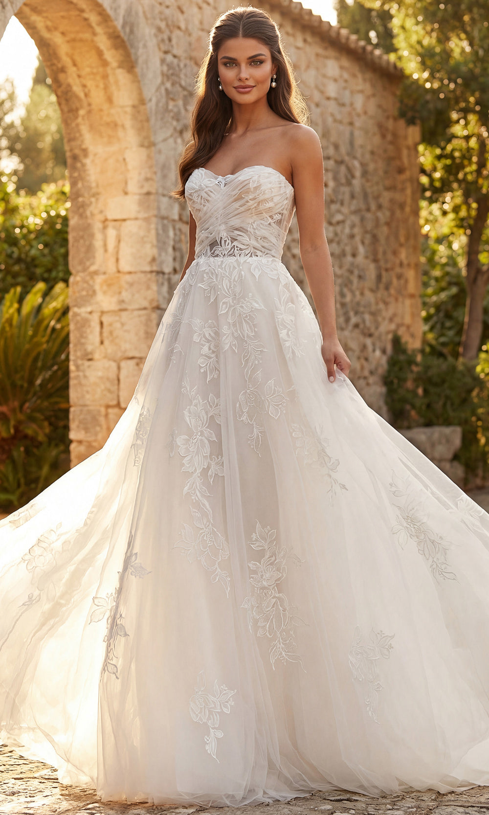 Jovani Bridal JB43191 - Embroidered Tulle A-Line Long Gown Wedding Dresses  in Ivory Nude