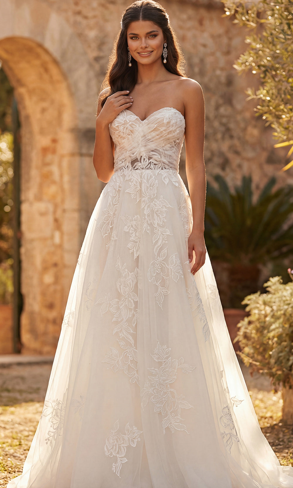 Jovani Bridal JB43191 - Embroidered Tulle A-Line Long Gown Wedding Dresses  in Ivory Nude
