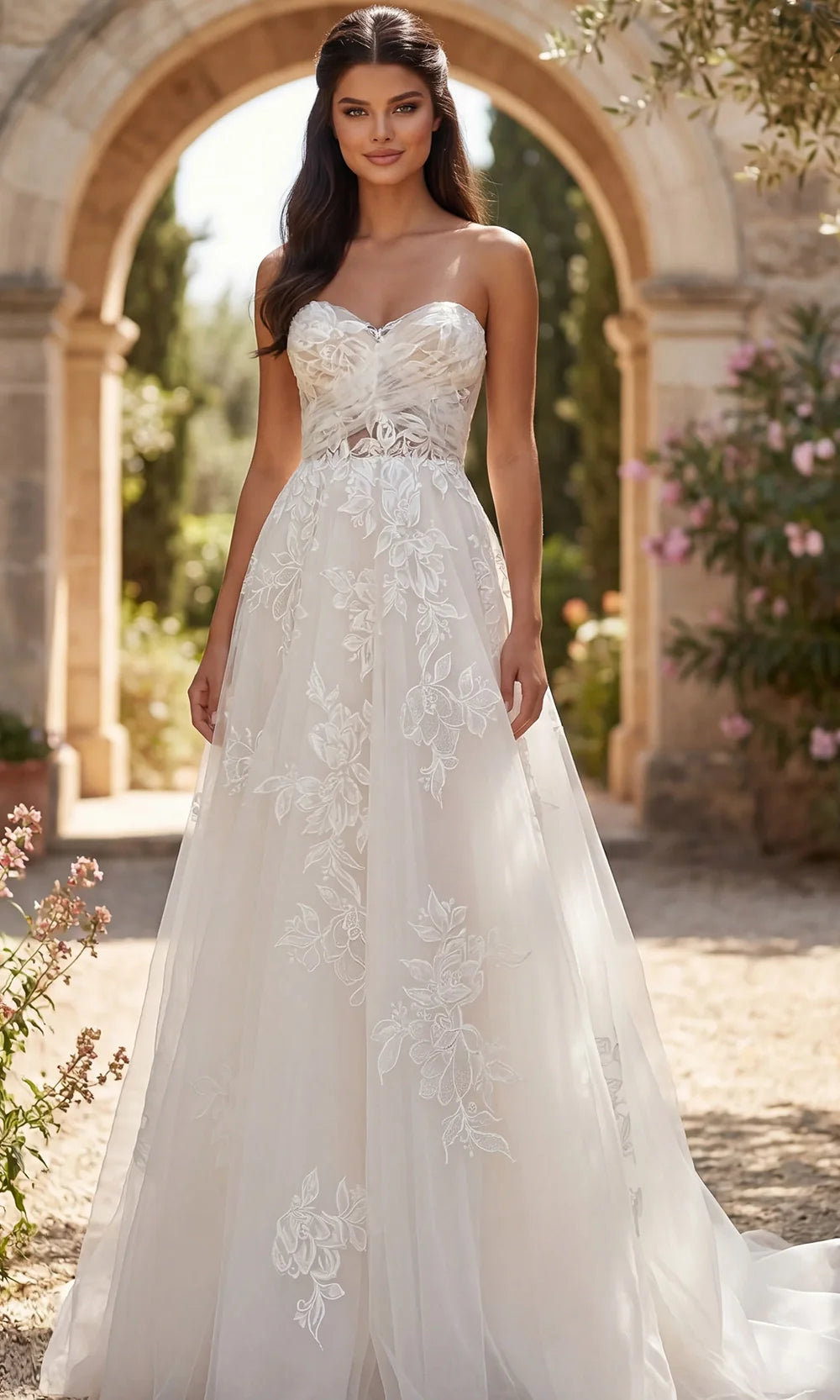 Jovani Bridal JB43191 - Embroidered Tulle A-Line Long Gown Wedding Dresses  in Ivory Nude