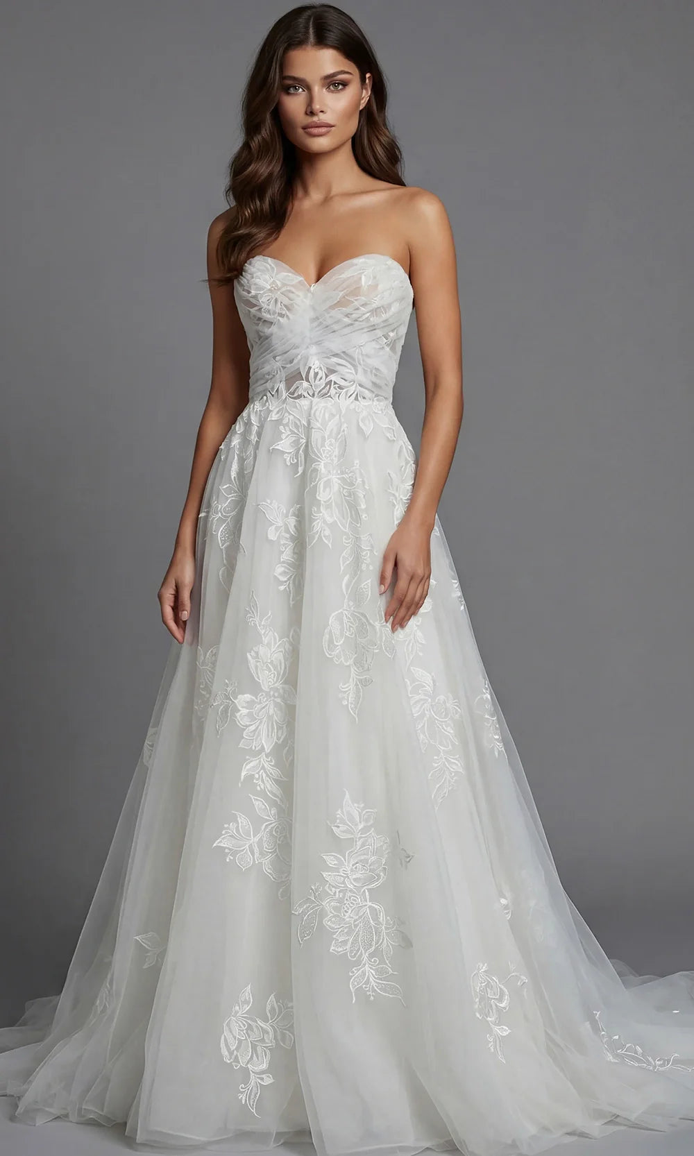 Jovani Bridal JB43191 - Embroidered Tulle A-Line Long Gown Wedding Dresses  in Ivory Nude