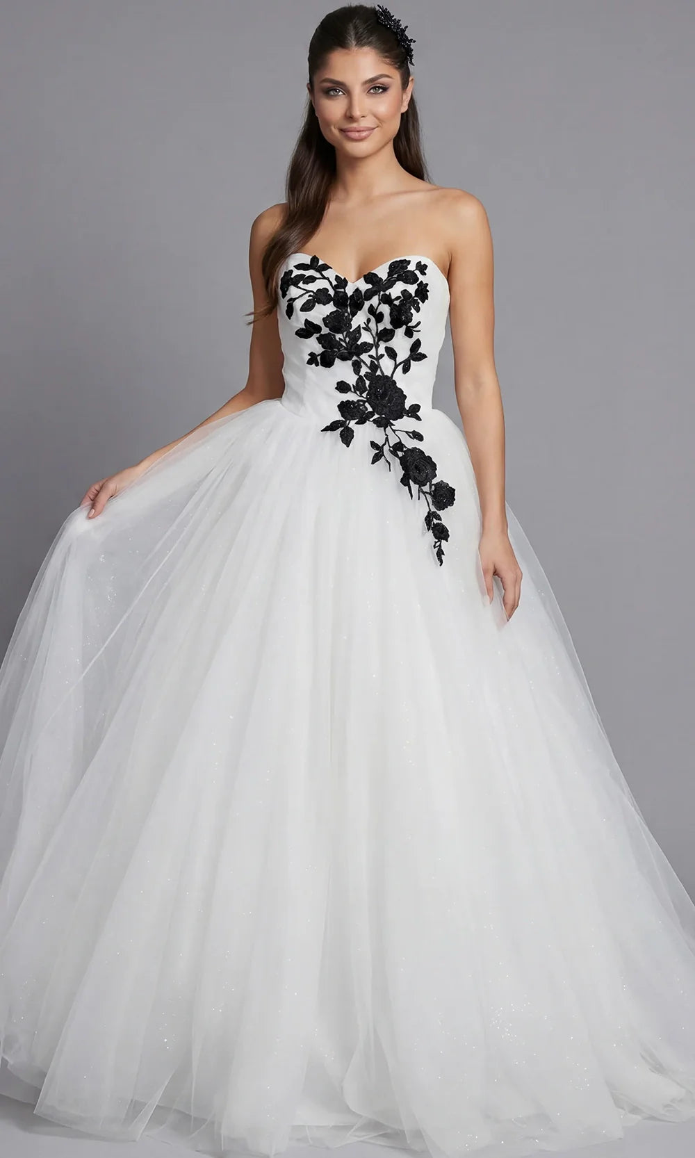 Jovani Bridal JB43233 - Sweetheart Applique Layered Gown Wedding Dresses  in Ivory Black