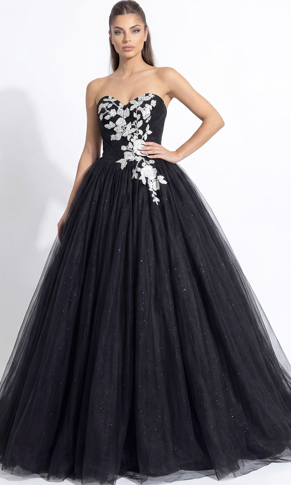 Jovani Bridal JB43233 - Sweetheart Applique Layered Gown Wedding Dresses  in Black Ivory