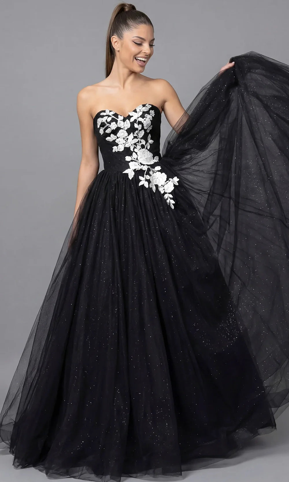 Jovani Bridal JB43233 - Sweetheart Applique Layered Gown Wedding Dresses  in Black Ivory