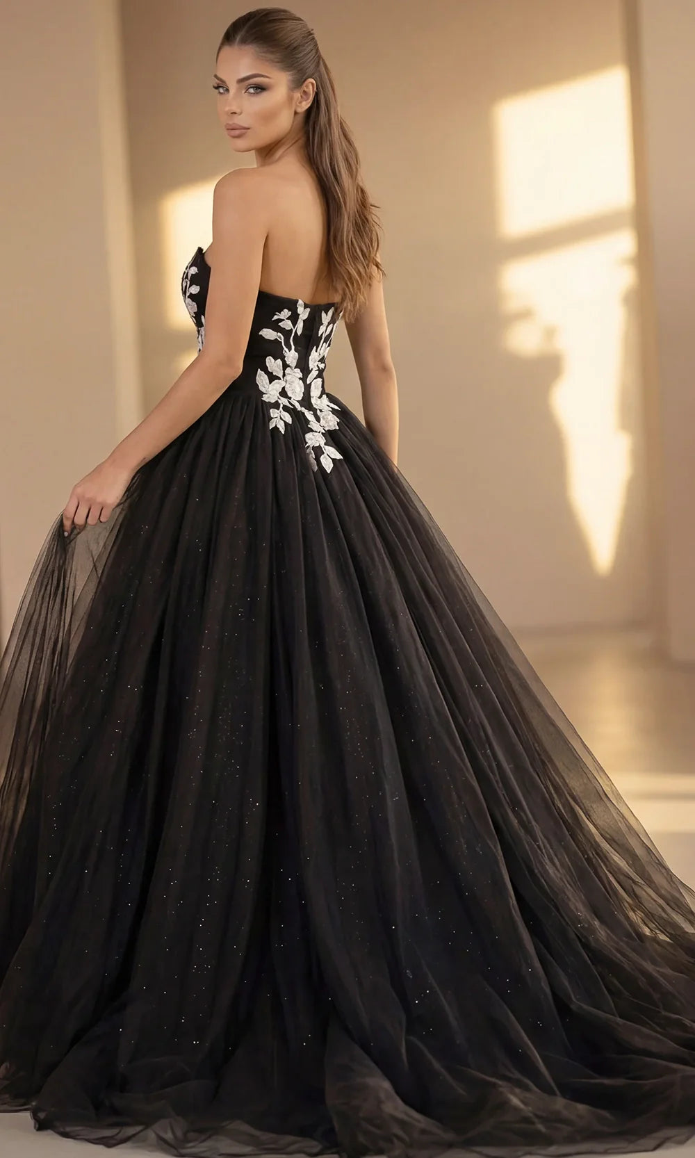Jovani Bridal JB43233 - Sweetheart Applique Layered Gown Wedding Dresses  in Black Ivory