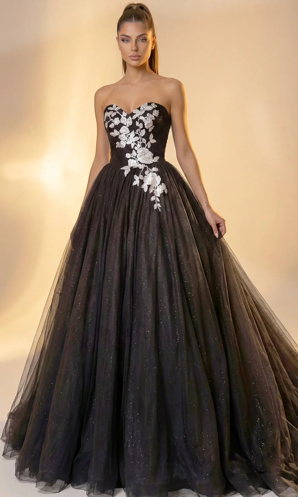 Jovani Bridal JB43233 - Sweetheart Applique Layered Gown Wedding Dresses  in Black Ivory