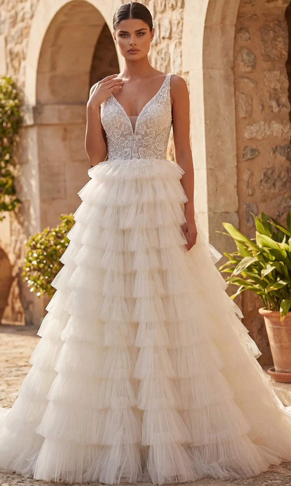 Jovani Bridal JB43318 - Embellished Sleeveless Ballgown with Ruffles Wedding Dresses  in Ivory Sand