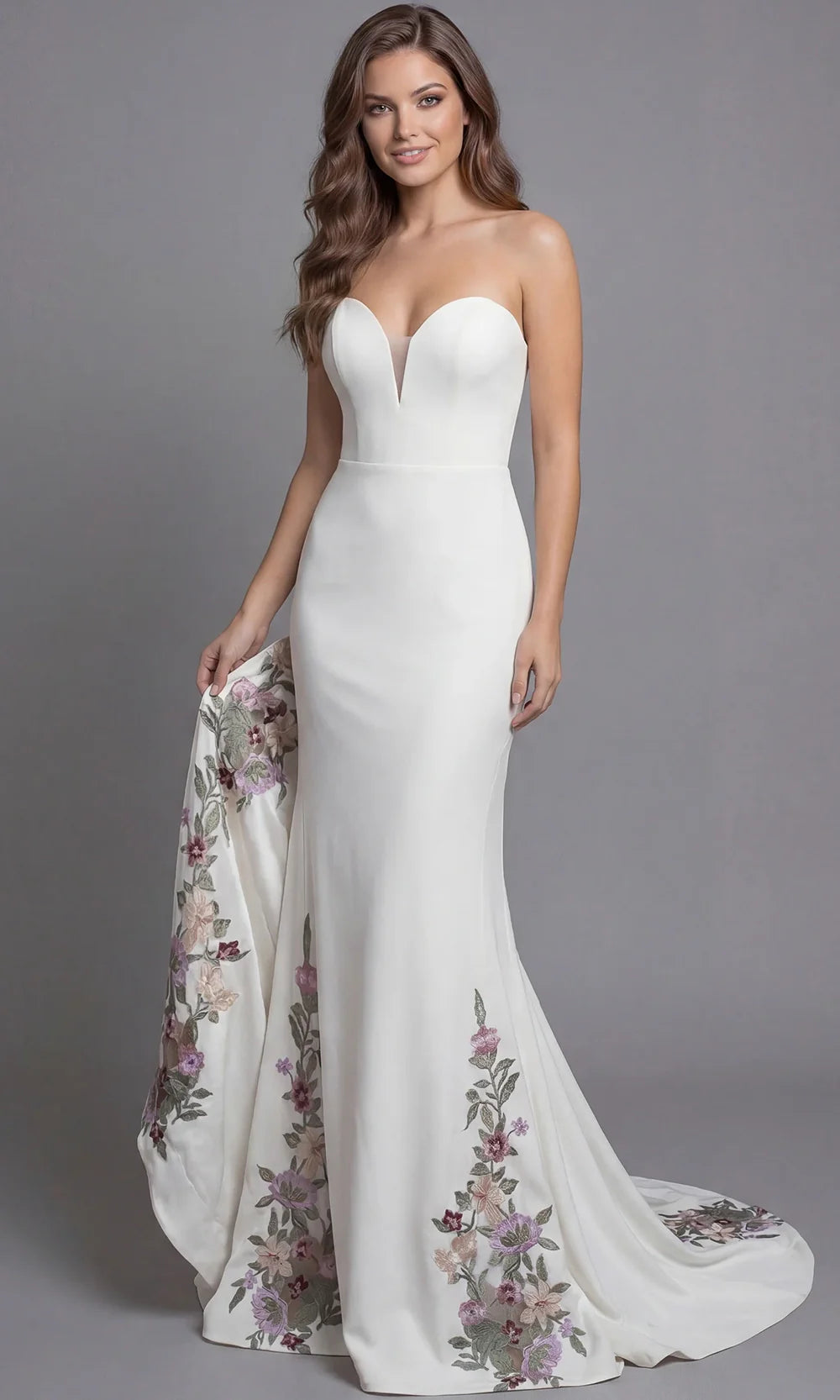 Jovani Bridal JB43902 - Strapless Crepe Fitted Gown with Embroidery Wedding Dresses  in Ivory  