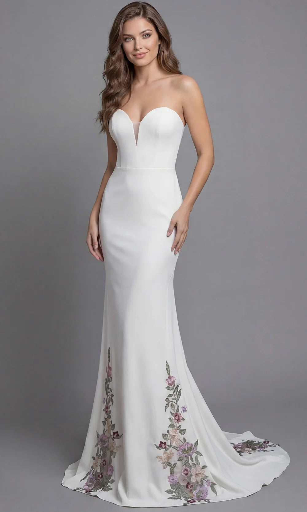 Jovani Bridal JB43902 - Strapless Crepe Fitted Gown with Embroidery Wedding Dresses  in Ivory  