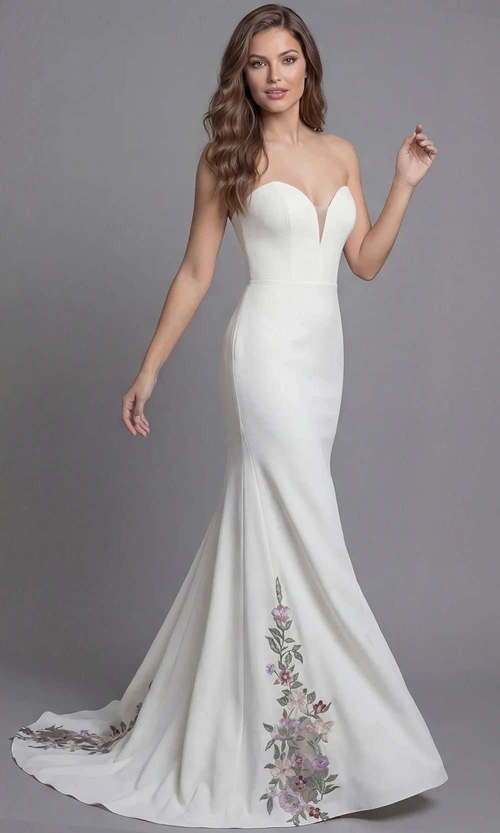 Jovani Bridal JB43902 - Strapless Crepe Fitted Gown with Embroidery Wedding Dresses  in Ivory  