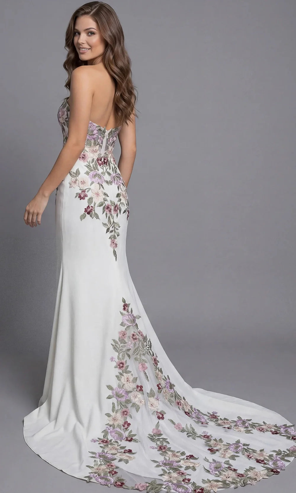 Jovani Bridal JB43902 - Strapless Crepe Fitted Gown with Embroidery Wedding Dresses  in Ivory  