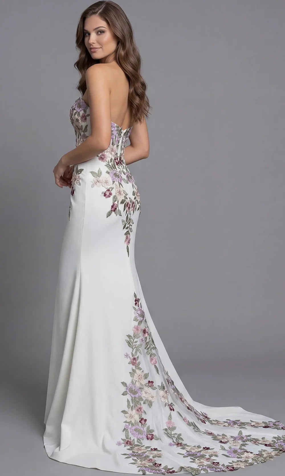 Jovani Bridal JB43902 - Strapless Crepe Fitted Gown with Embroidery Wedding Dresses  in Ivory  