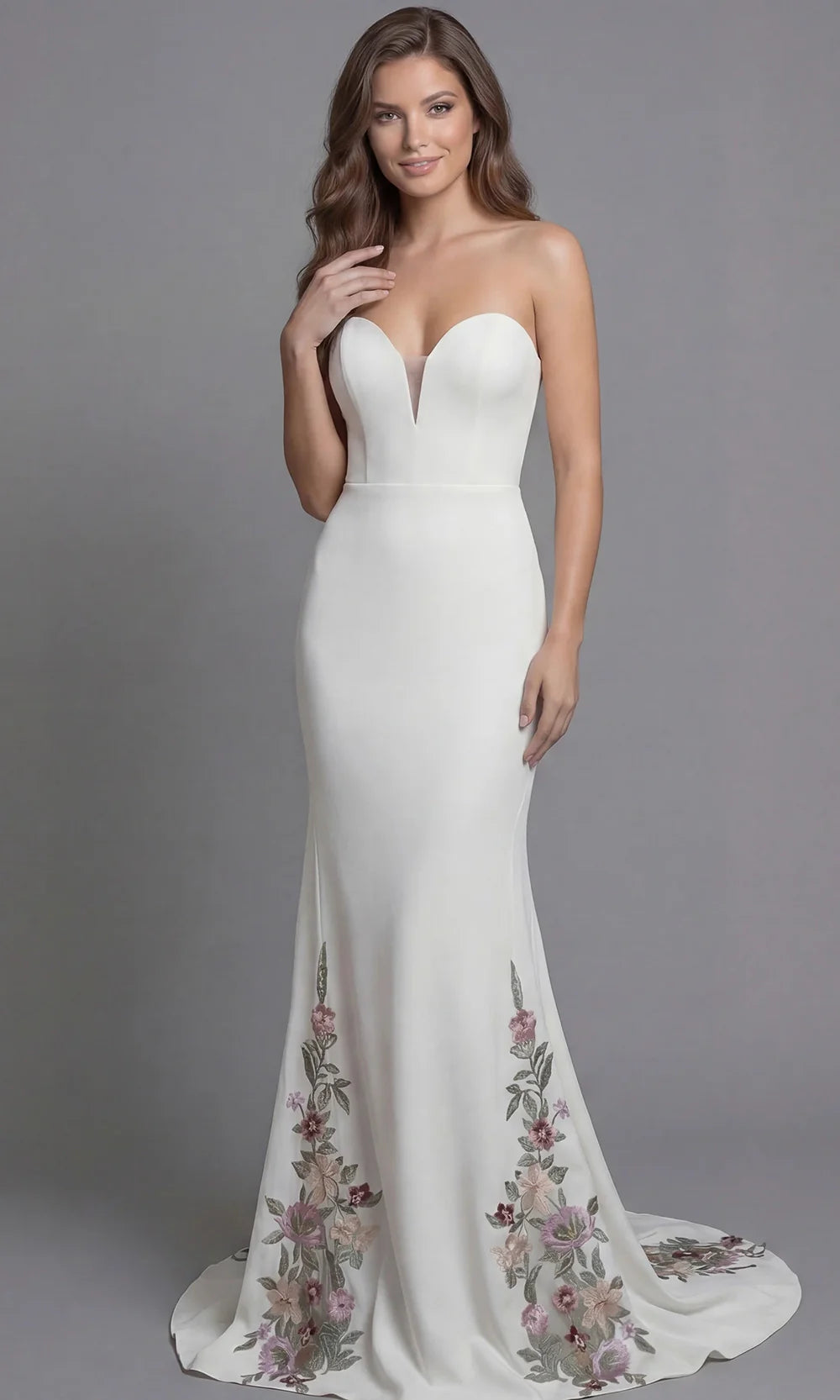 Jovani Bridal JB43902 - Strapless Crepe Fitted Gown with Embroidery Wedding Dresses  in Ivory  