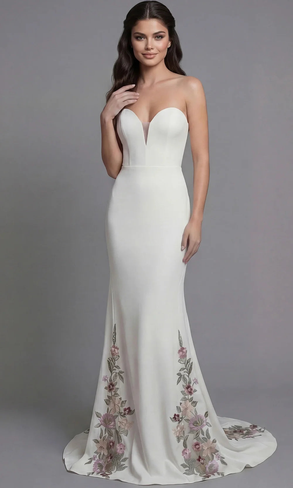 Jovani Bridal JB43902 - Strapless Crepe Fitted Gown with Embroidery Wedding Dresses  in Ivory  