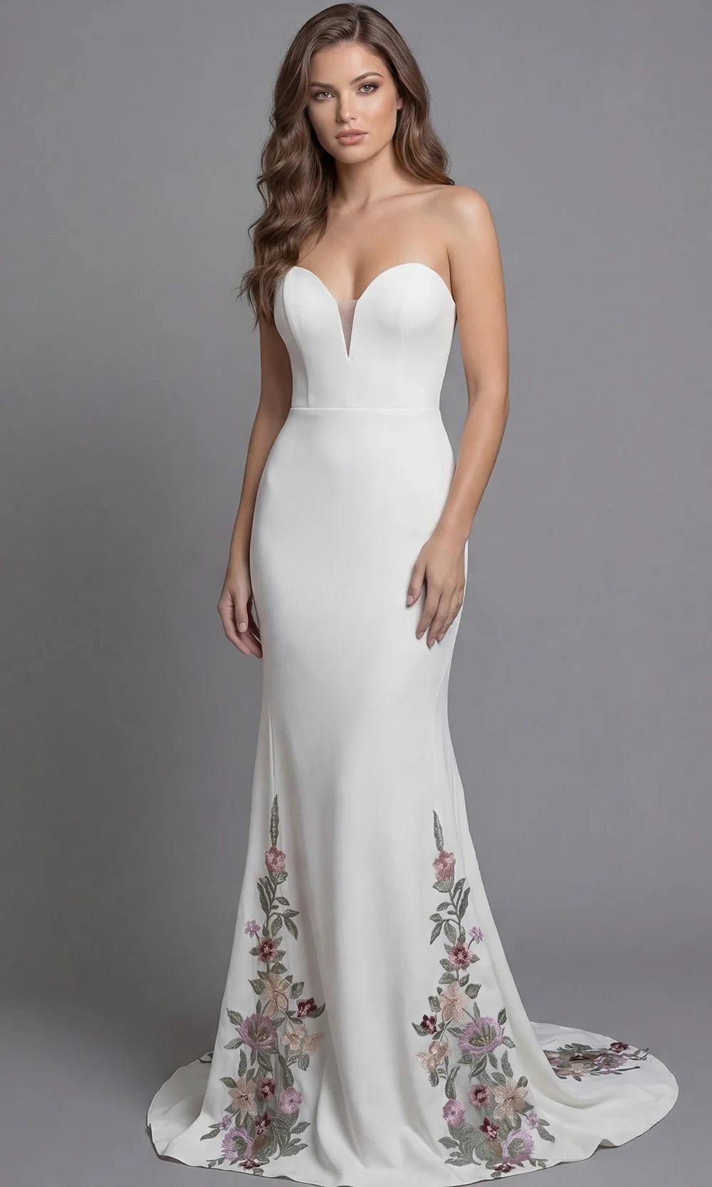 Jovani Bridal JB43902 - Strapless Crepe Fitted Gown with Embroidery Wedding Dresses  in Ivory  