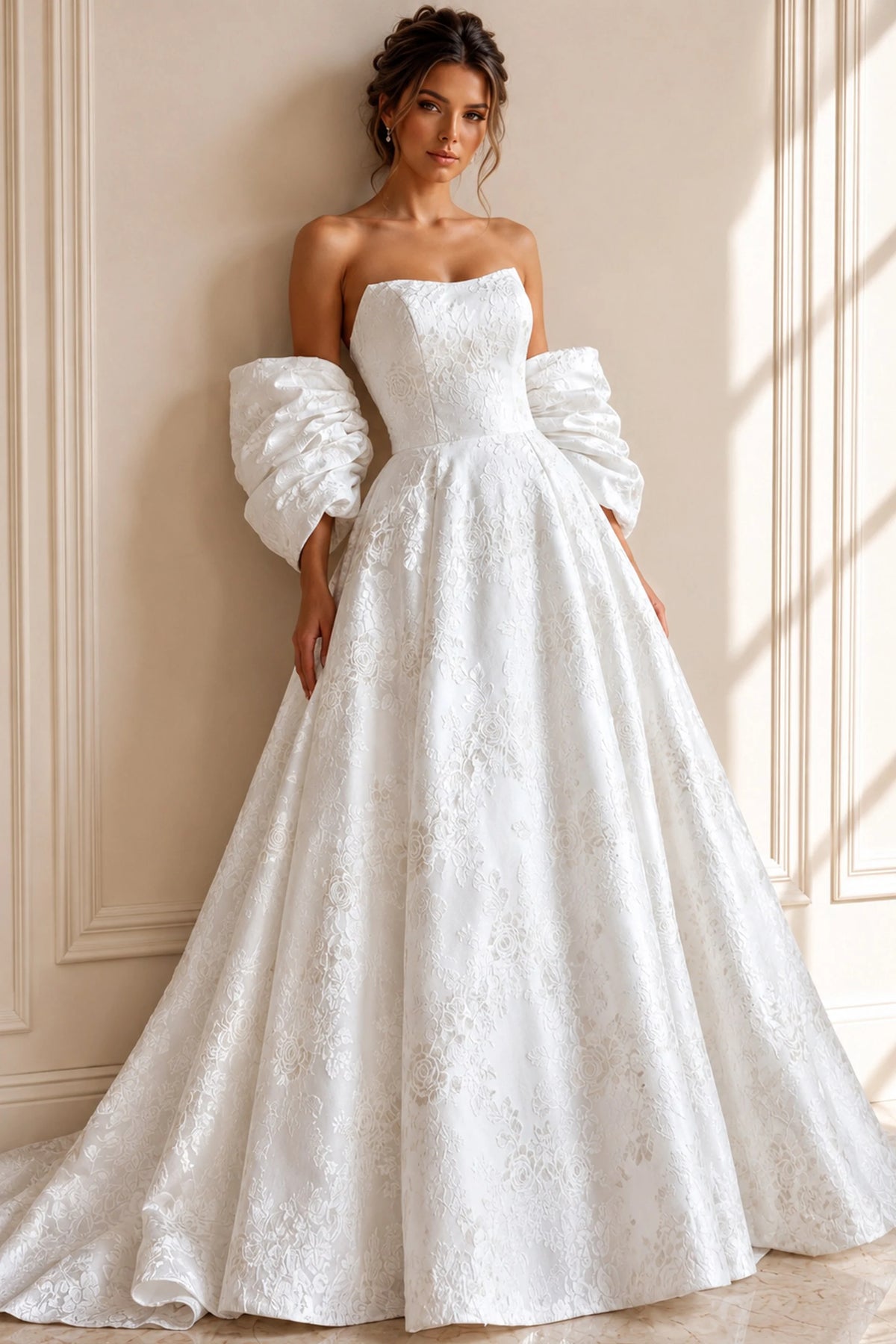 Jovani 47702 - Floral Pattern Ballgown with Oversized Bow