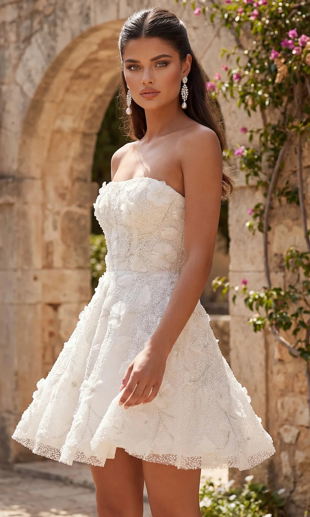 Jovani JB49687 - Strapless Bodice Textured Floral Dress Bridal Dresses  in Off White 
