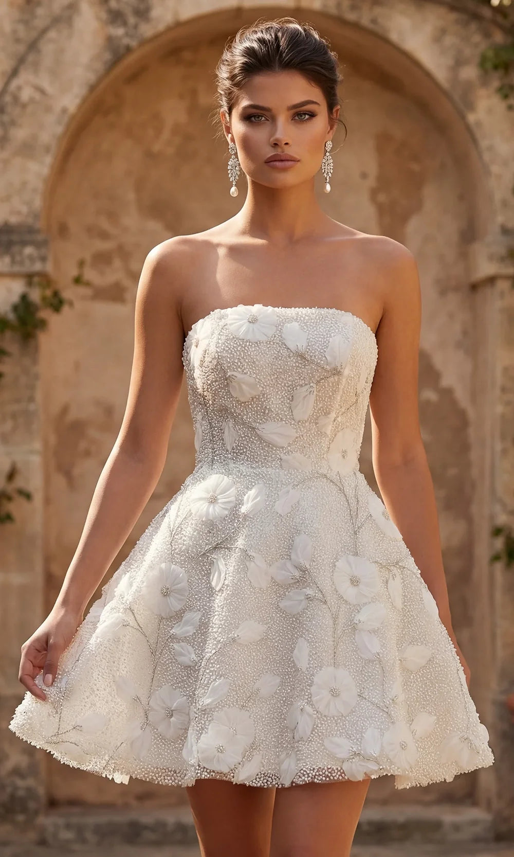 Jovani JB49687 - Embellished Floral A-Line Short Dress Special Occasion Dress In Off White