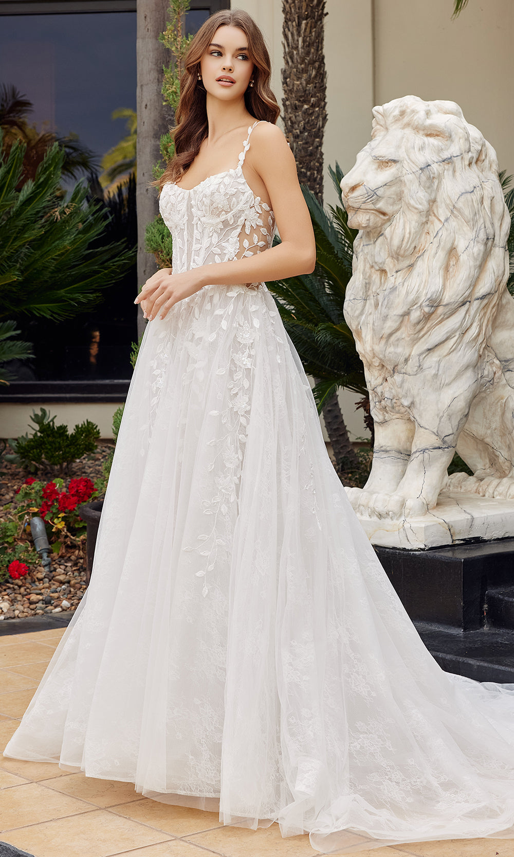 Nox Anabel JE1062L - Floral Applique Illusion Bridal Dress Wedding Dresses