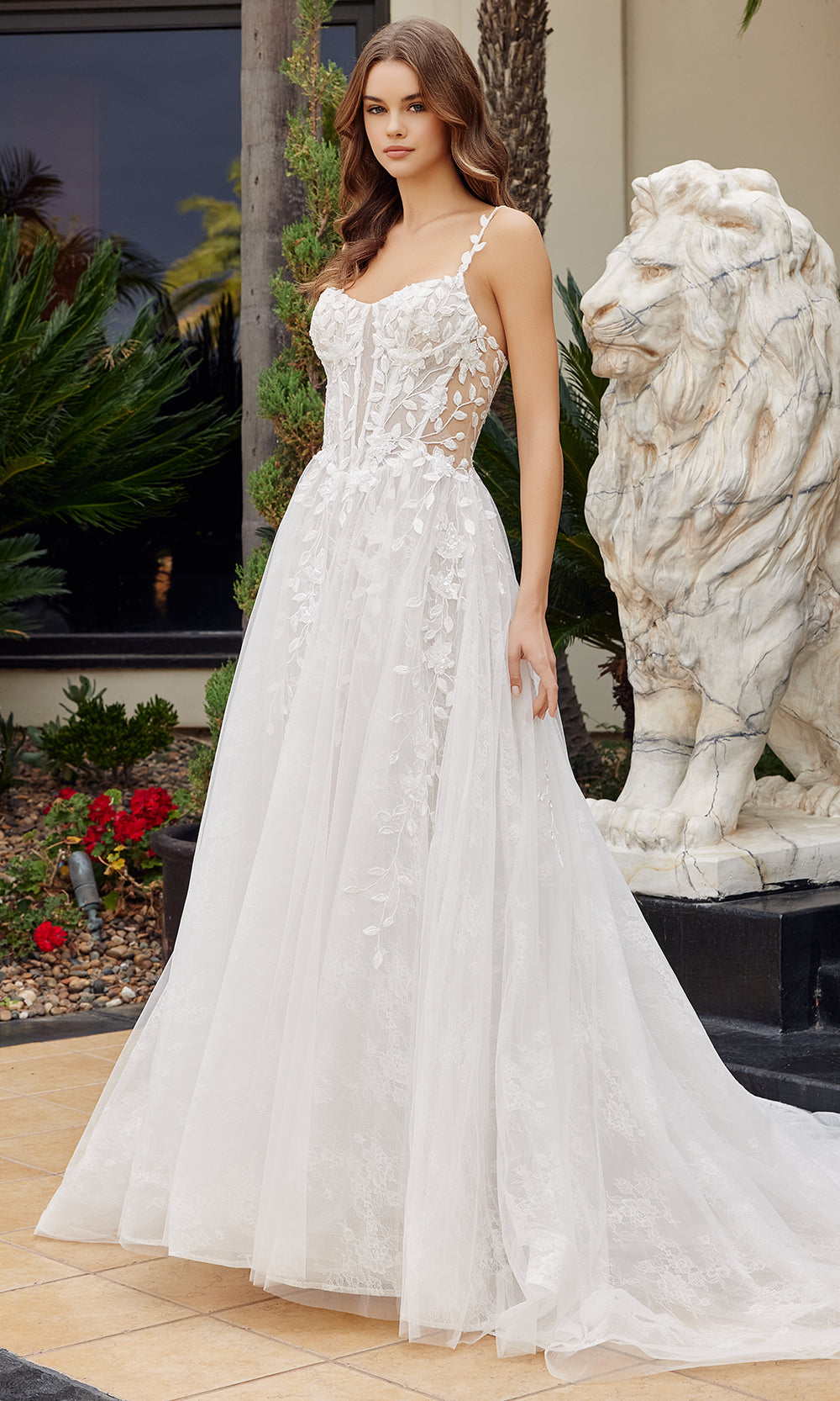 Nox Anabel JE1062L - Floral Applique Illusion Bridal Dress Wedding Dresses