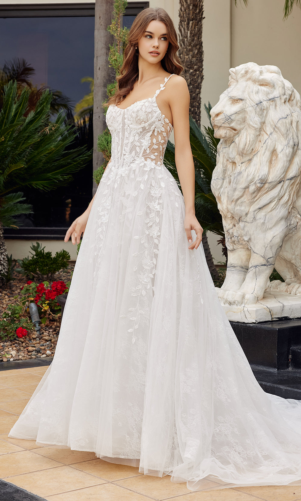 Nox Anabel JE1062L - Floral Applique Illusion Bridal Dress Wedding Dresses