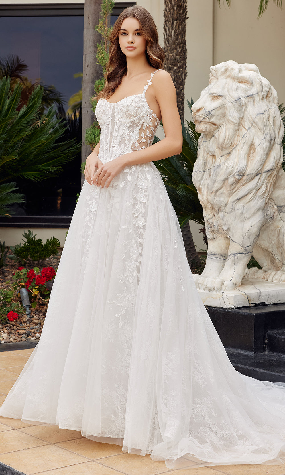 Nox Anabel JE1062L - Floral Applique Illusion Bridal Dress Wedding Dresses