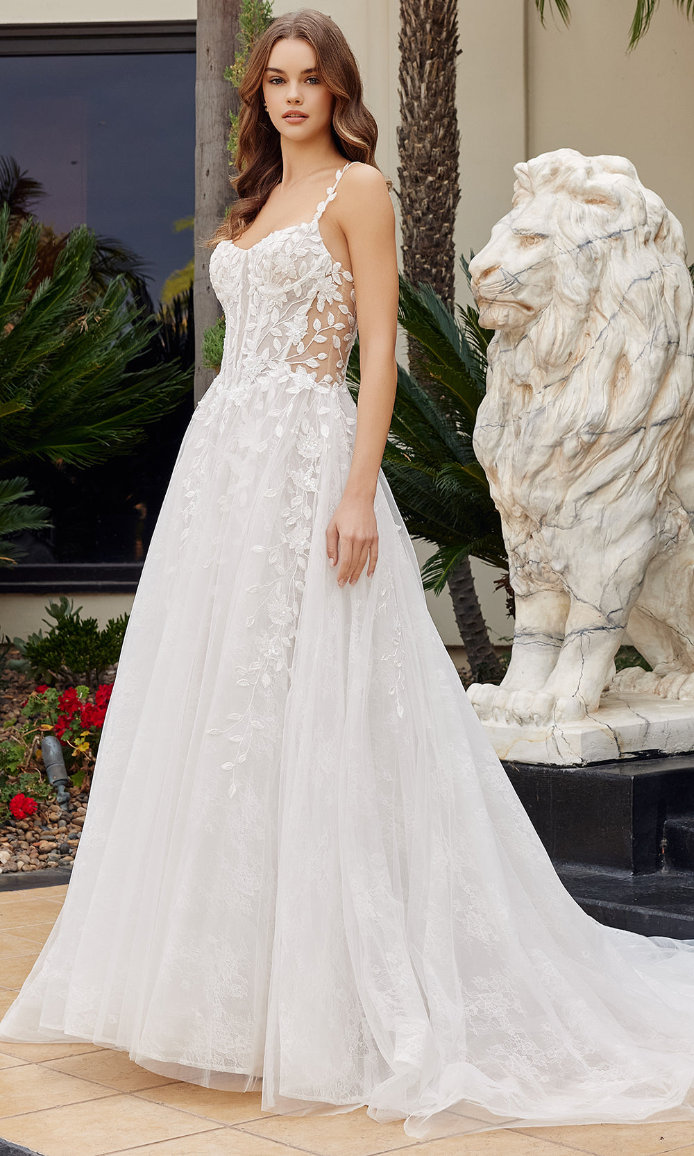 Nox Anabel JE1062L - Floral Applique Illusion Bridal Dress Wedding Dresses