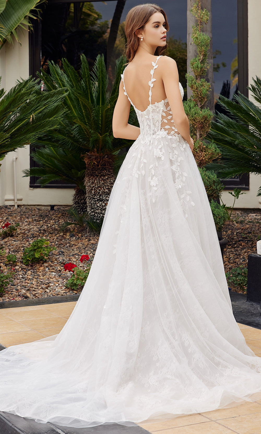 Nox Anabel JE1062L - Floral Applique Illusion Bridal Dress Wedding Dresses