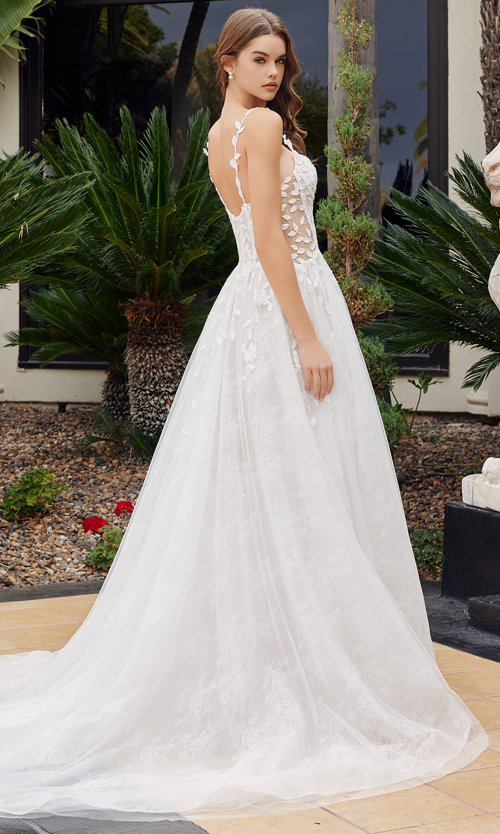 Nox Anabel JE1062L - Floral Applique Illusion Bridal Dress Wedding Dresses