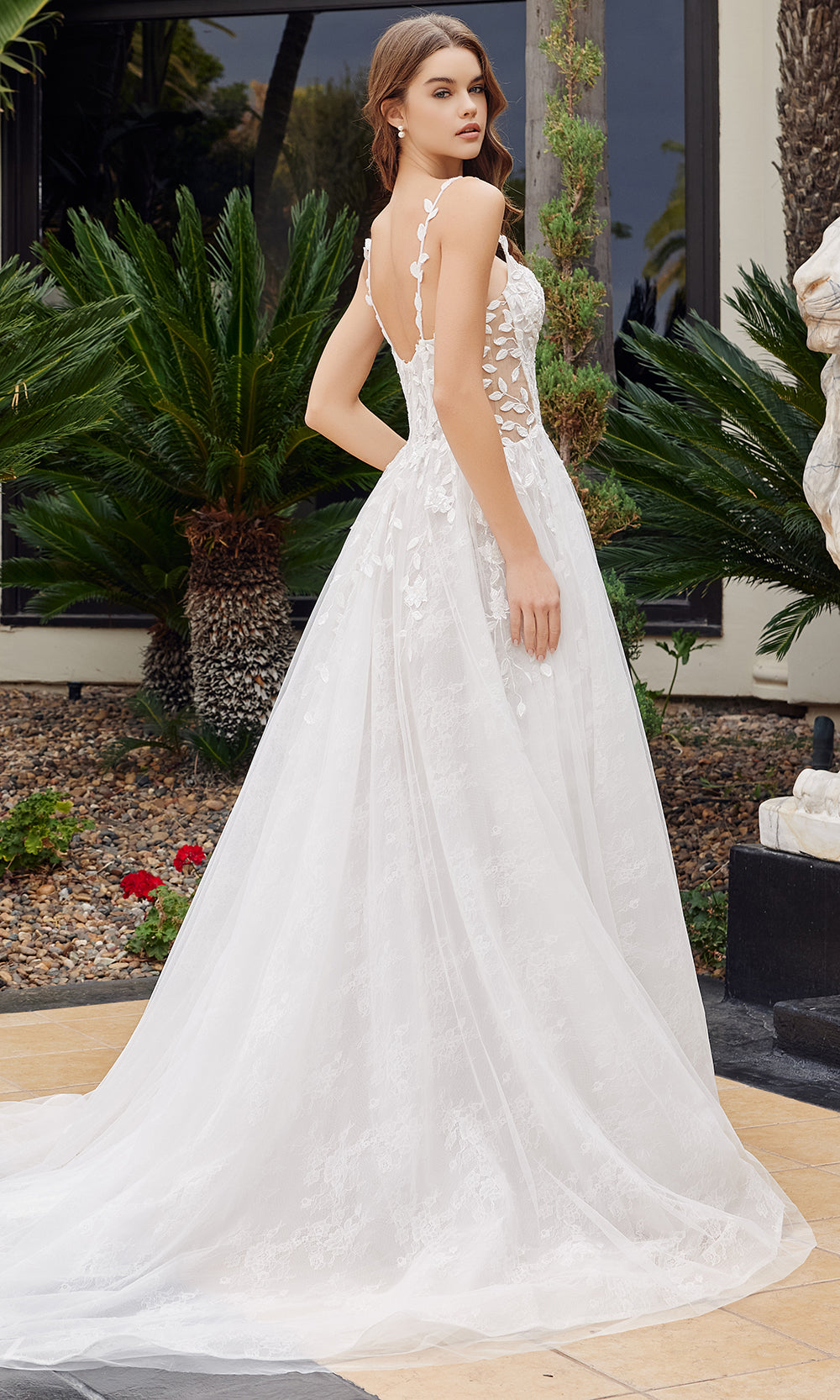 Nox Anabel JE1062L - Floral Applique Illusion Bridal Dress Wedding Dresses