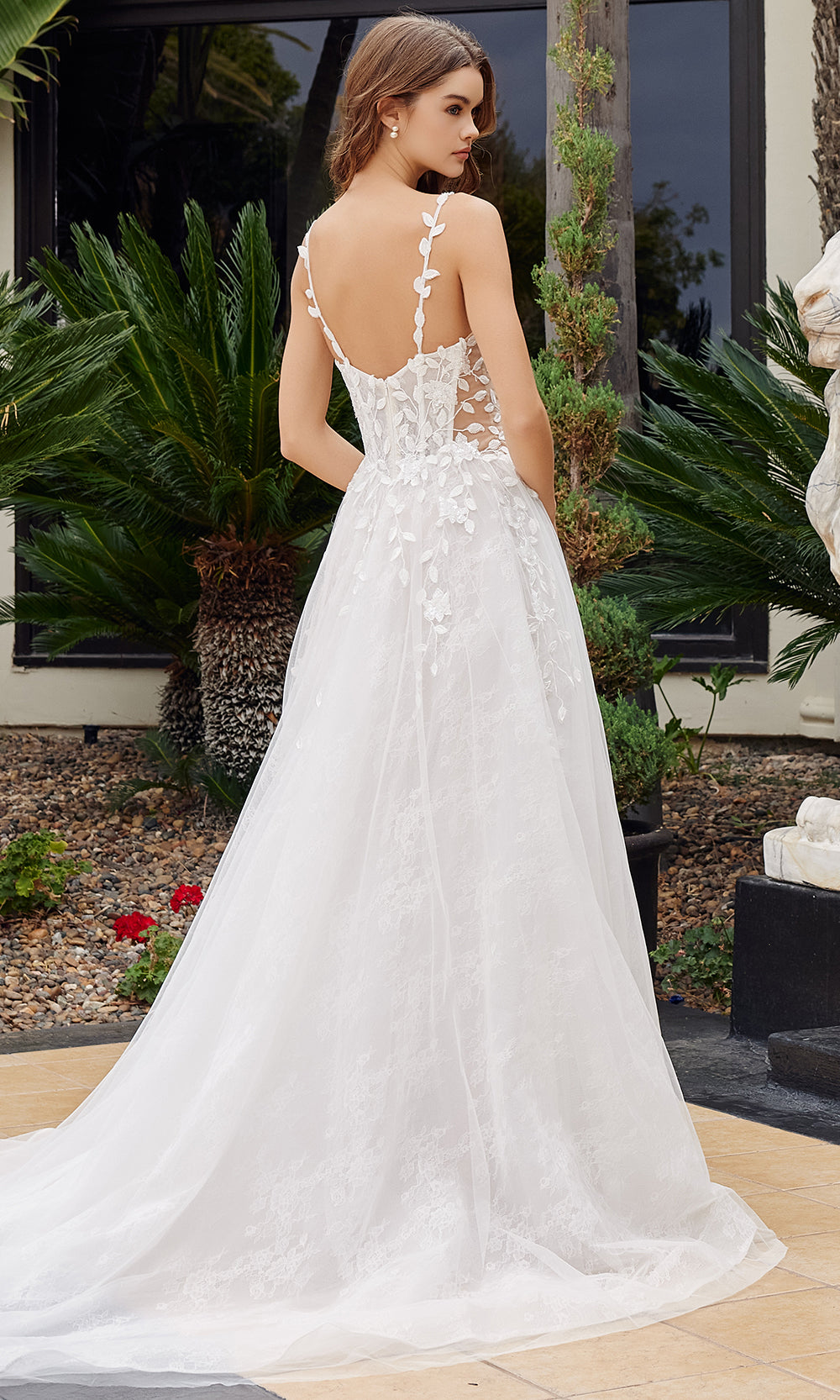 Nox Anabel JE1062L - Floral Applique Illusion Bridal Dress Wedding Dresses