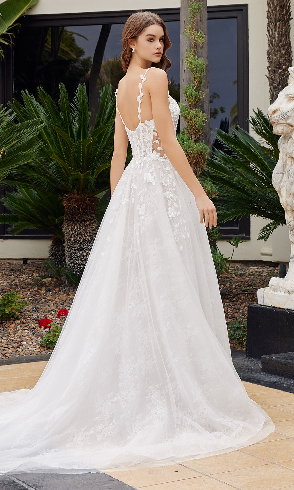Nox Anabel JE1062L - Floral Applique Illusion Bridal Dress Wedding Dresses