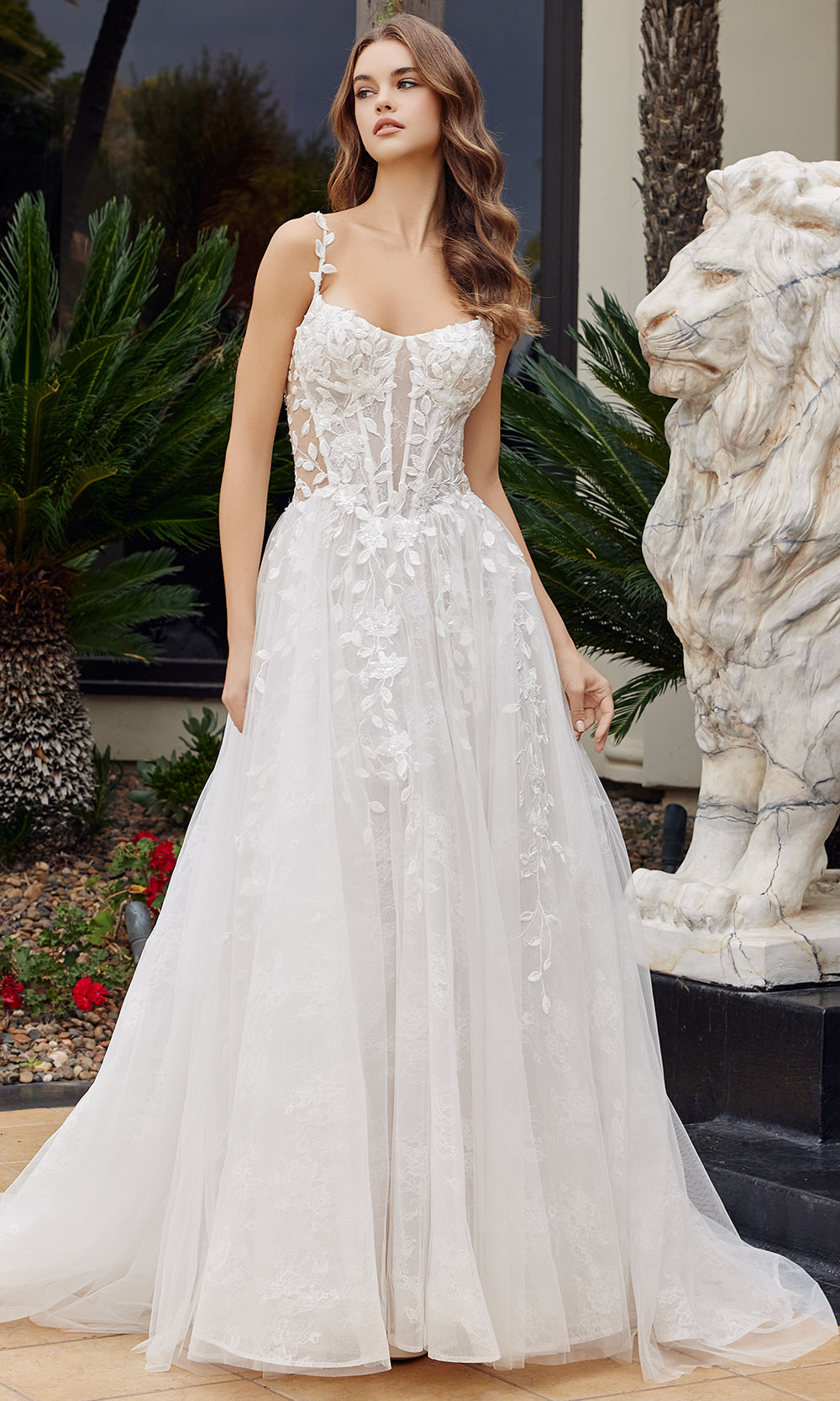 Nox Anabel JE1062L - Floral Applique Illusion Bridal Dress Wedding Dresses