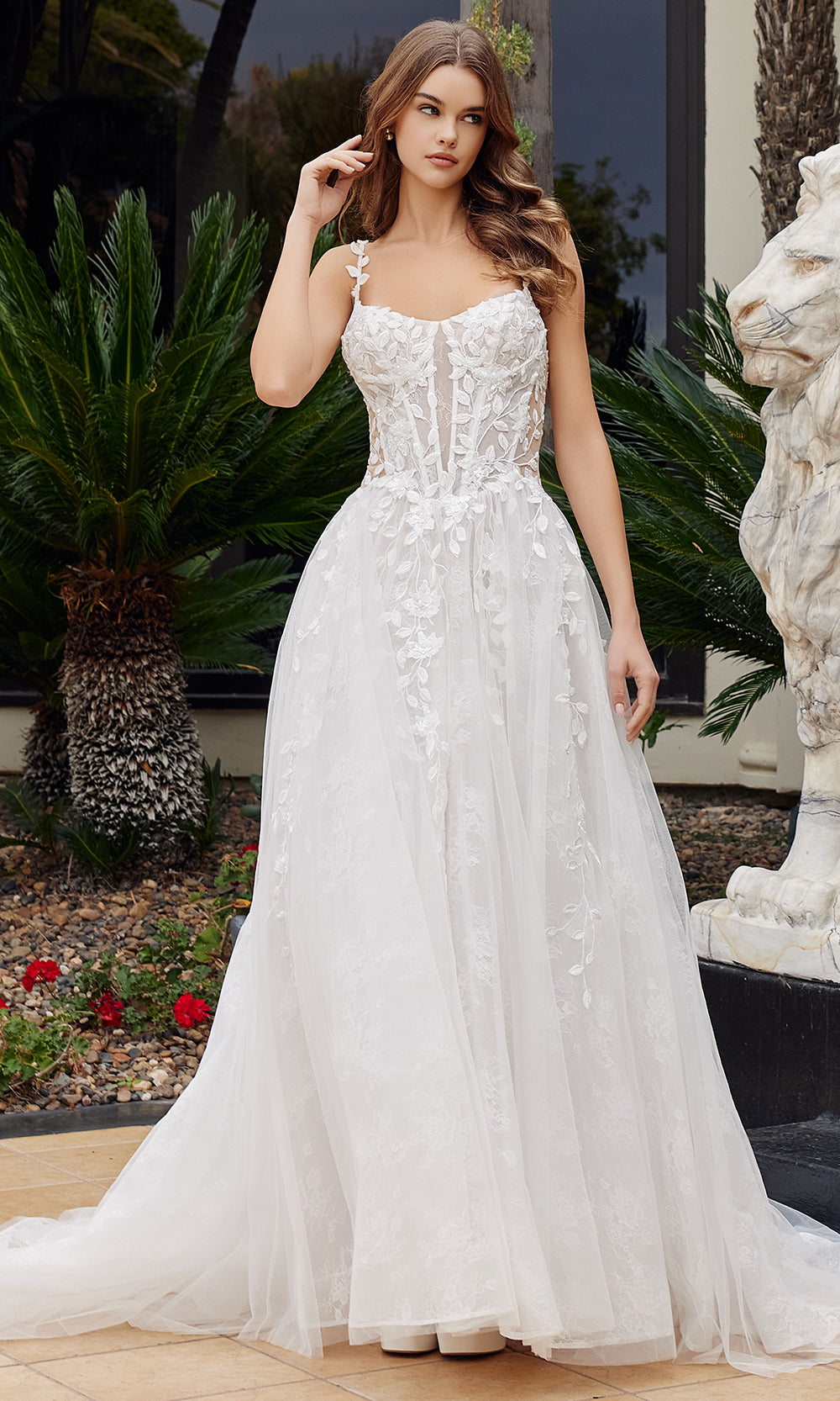 Nox Anabel JE1062L - Floral Applique Illusion Bridal Dress Wedding Dresses
