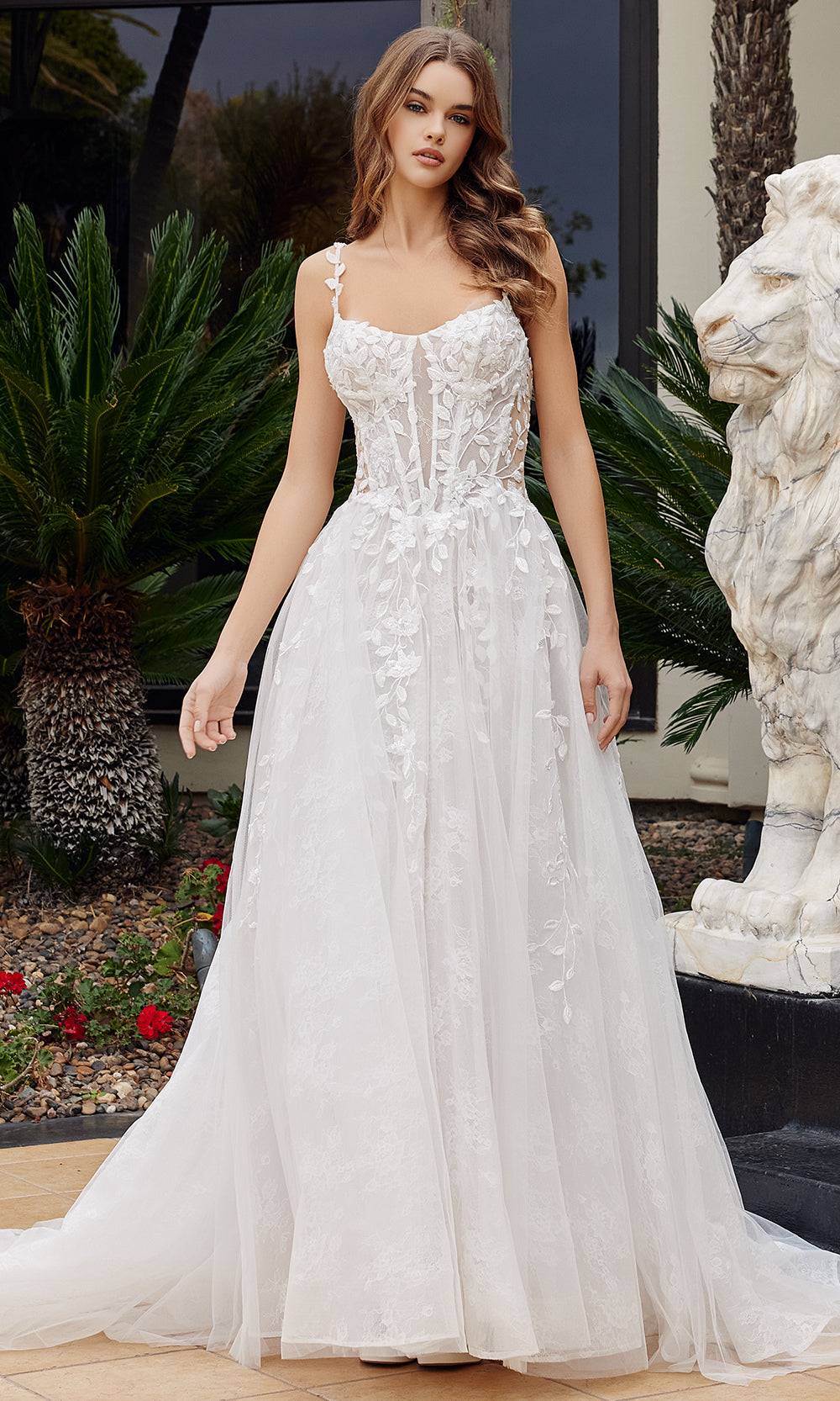 Nox Anabel JE1062L - Floral Applique Illusion Bridal Dress Wedding Dresses