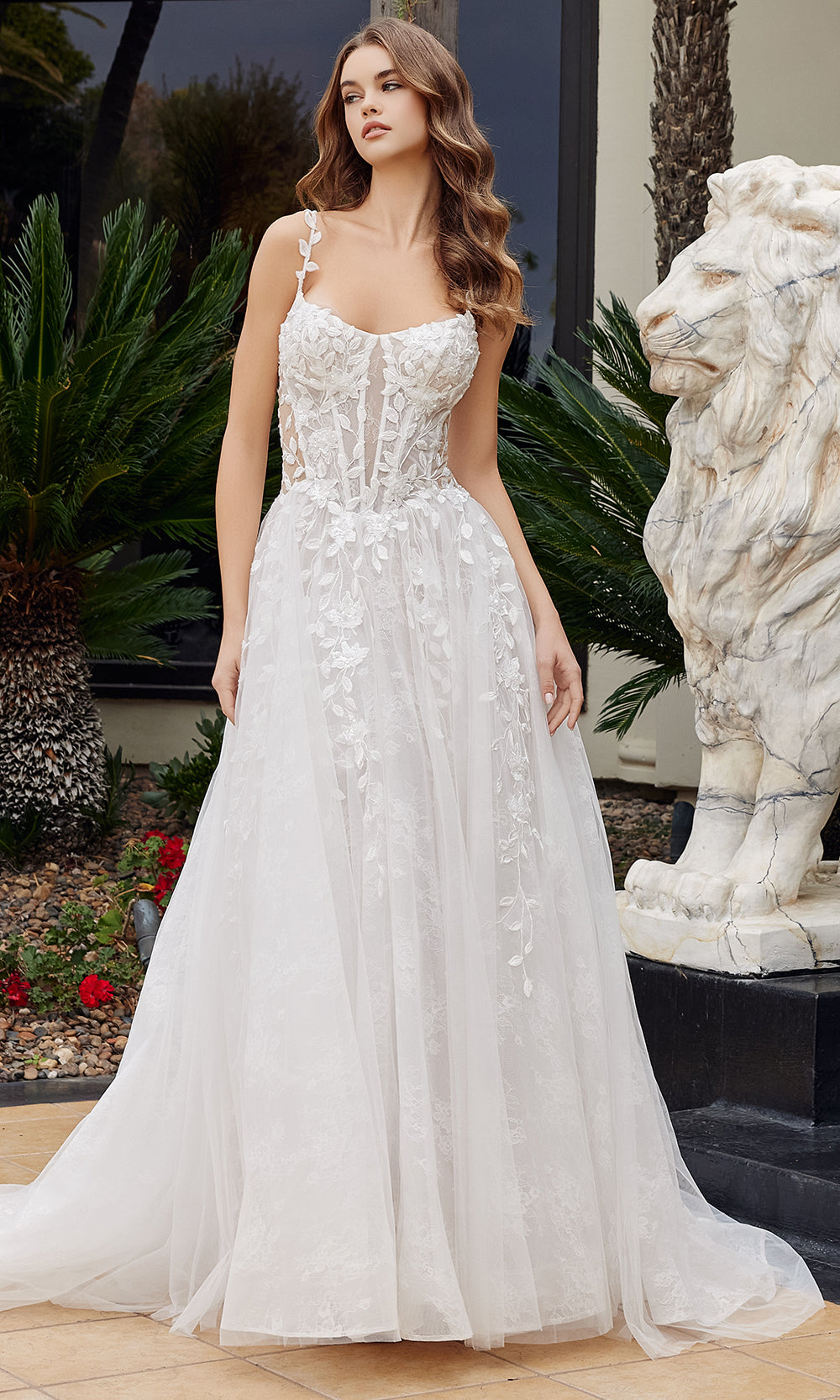 Nox Anabel JE1062L - Floral Applique Illusion Bridal Dress Wedding Dresses